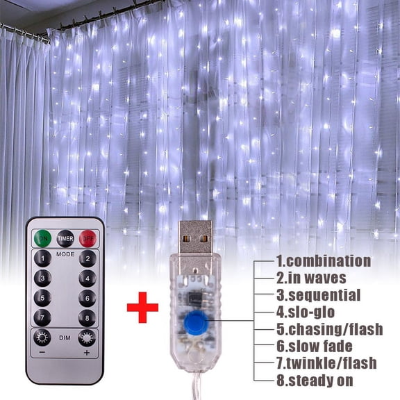 300 LED Window Curtain String Light Wedding Party Home Garden Bedroom Outdoor Indoor Wall Decorations White