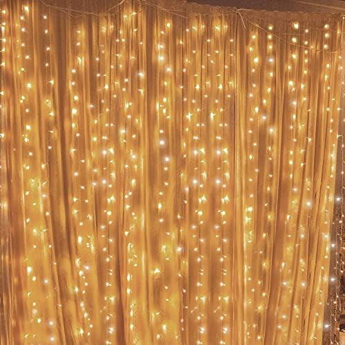 300 LED Window Fairy Curtain String Lights, 8 Modes Fairy Lights for Bedroom Wedding Party Home Garden Outdoor Indoor Wall Decorations, Warm White, 2 Pack
