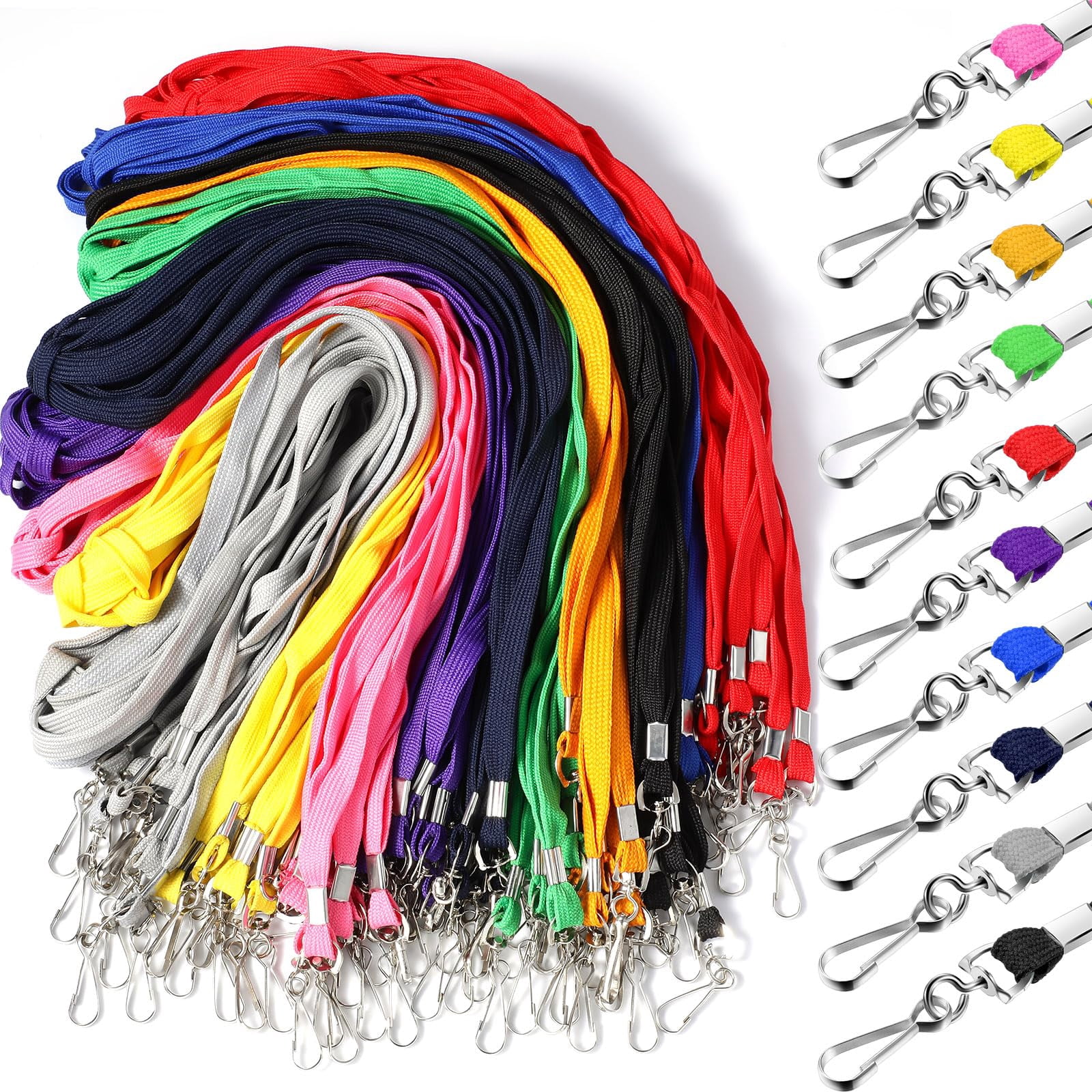300 Lanyards Bulk For Id Badges Assorted Colors Flat Badge Neck Lanyard With Swivel J Hook Clip Student Teacher