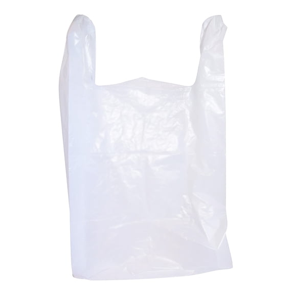 300 Large Plastic Grocery T-Shirt Bags with Handles - Plain White 12" x 6" x 21"