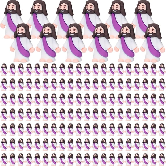 300  Mini  Figurines    Figures Christ Savior Religious Party Favors Pocket Rubber  to  and Seek for  Church Sunday School Baptism Gifts(Purple)