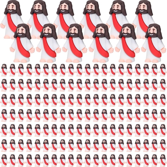 300  Mini  Figurines    Figures Christ Savior Religious Party Favors Pocket Rubber  to  and Seek for  Church Sunday School Baptism Gifts(Red)