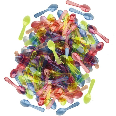 300 Mini Taster Spoons - Clear Plastic Blue Pink Yellow