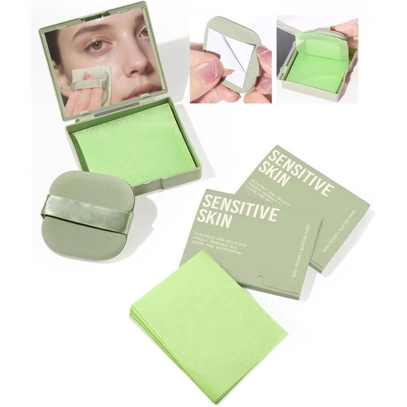 300 Oil Blotting Sheets for Face with Mirror & Puff Set | Oil Absorbing Sheets for Oily Skin | High-Performance Oil Control | Say Goodbye to Greasy | Summer Essentials for Women
