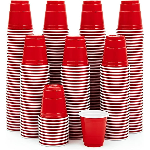300 PACK 2 oz Plastic Shot Glasses, Red Disposable Cups, Mini Party Cups for Halloween Christmas