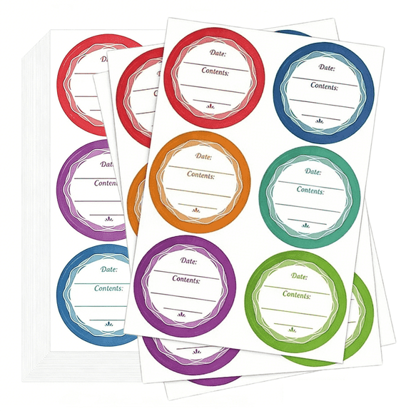 300 PCS 6 Colors Waterproof Mason Jar Labels – 1.57" Removable Oil Resistant Adhesive Stickers for Canning Jars, Spice Jars & Kitchen Organization