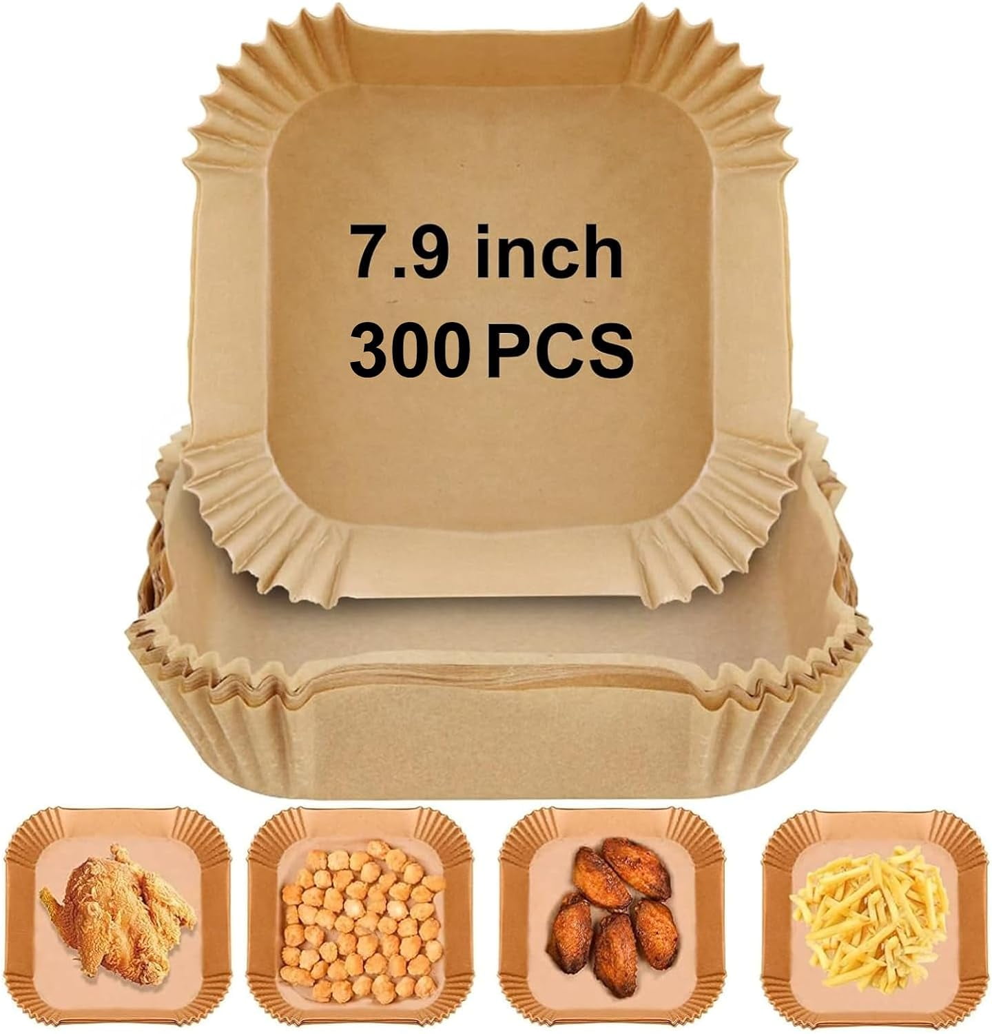 300 PCS 7.9 Inch Square Air Fryer Baking Paper Liners, Non-Stick Parchment Paper Liners for 5-8QT Airfryer Microwave Oven Frying Pan