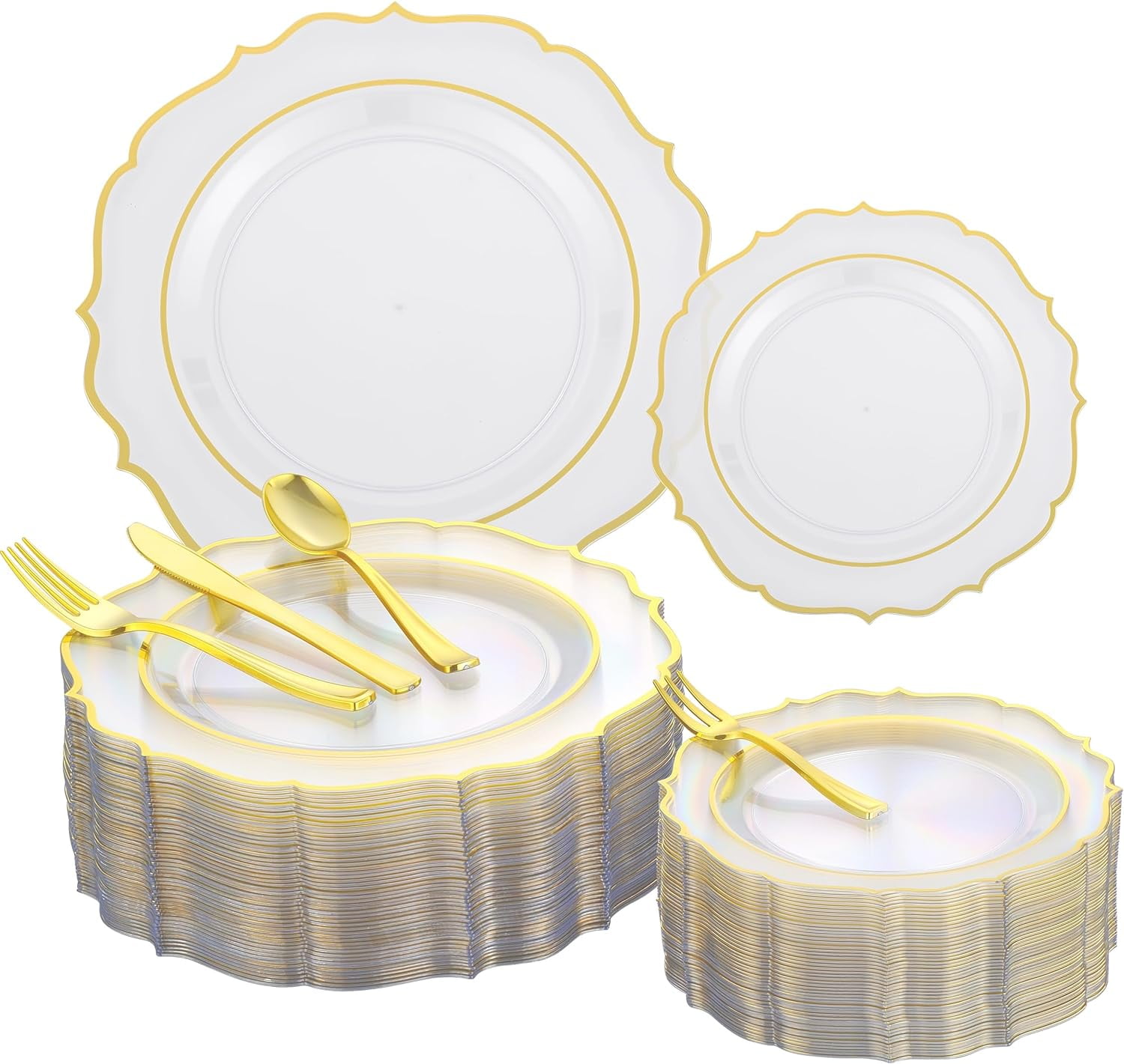 300 PCS Clear Dinnerware Set for 50 Guests,Heavy Duty Plastic