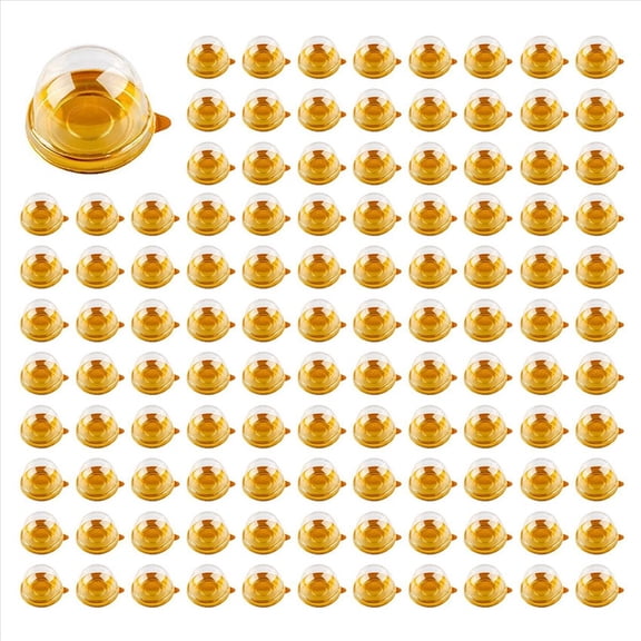 300 PCS Clear Plastic Mini Cupcake Box Round Cupcake Mooncake Dessert Container Box Cookies Muffins Dome Box,300 x Cupcake Container,golden