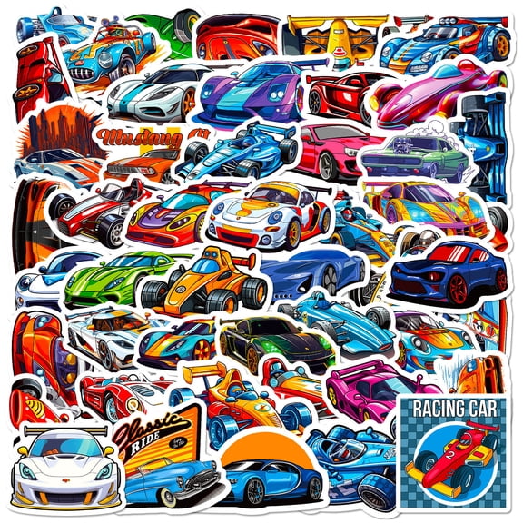 300 PCS Cool Racing Car Stickers, Waterproof Sports Car Supercar F1 Race Decals for Water Bottles Laptops Luggage Skateboards, Vehicle Stickers for Kids Teens Boys Car Enthusiasts