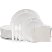 300 Piece Compostable Dinnerware Set for 50 Guests, Eco-Friendly Plates, Cutlery, and Napkins