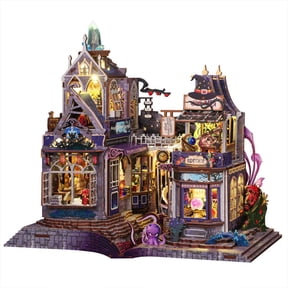 300+PCS Fantasy Castle DIY Miniature House Model Kit, 3D Wooden Puzzle Assembly Building Set With Touch LED Lighting And Shelf Display Decor For Hobby Enthusiasts