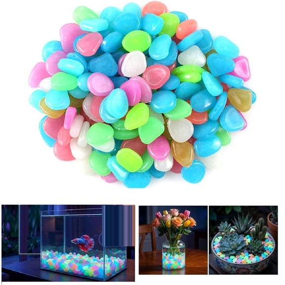 300 PCS Glow in The Dark Pebbles, Multicolor Non-Toxic Luminous Stones, Weatherproof Glowing Rocks for Aquarium Fish Tank, Garden Pathway, Yard Walkway and Home Decor