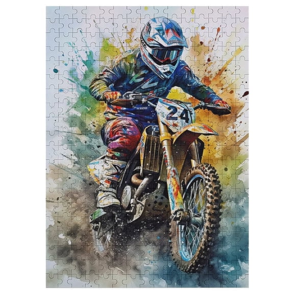 300 PCS Jigsaw Puzzle Dirt Bike Motorcycle Race Wooden Puzzle Challenging Game Fun Artwork For Family Friends Gifts