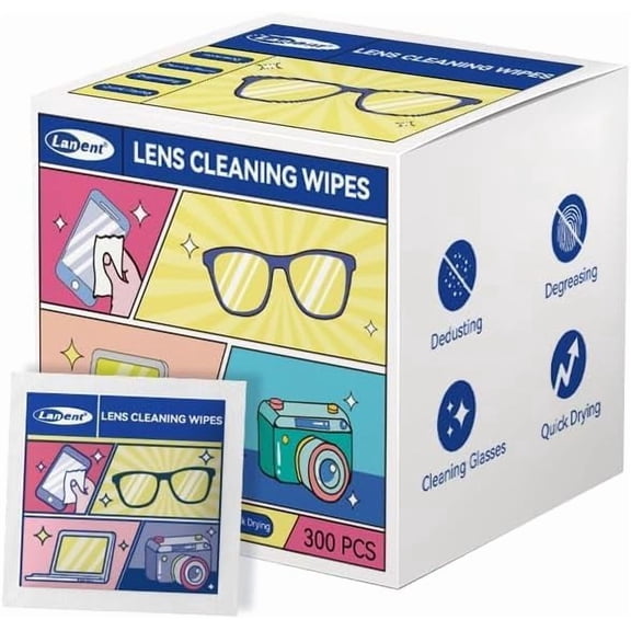 300 PCS Lens Cleaning Wipes for Glasses Cleaner Wipes, Lens Wipes for Glasses/Sunglasses, Phones, iPads, Eyeglasses, Tablets, Laptops, Computers, Mirrors, Lens Wipes Individually Wrapped, 6 * 12cm