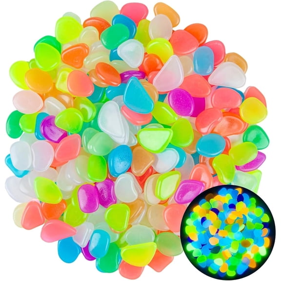 300 PCS Luminous Stones Mixed Color Glow Rocks Decorations DIY Decorative Pebbles for Aquarium Fish Tank Sidewalk Garden Path Patio Terrace Lawn Yard Ornaments Colorful Cobbles Decor