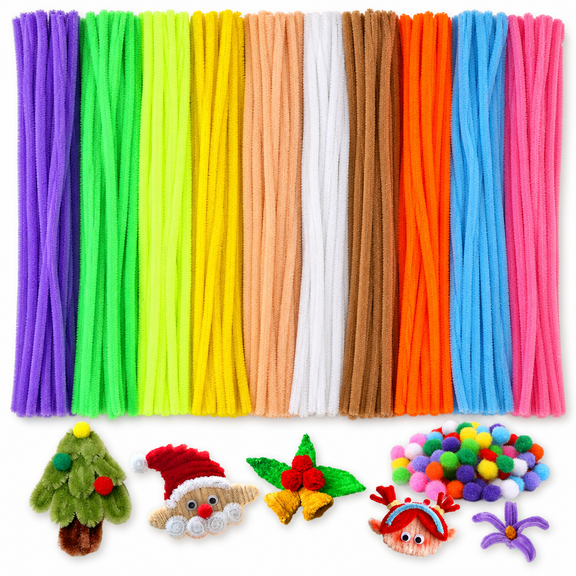 300 PCS Pipe Cleaners Craft Set Chenille Stems for DIY Holiday Sewing Home Decor