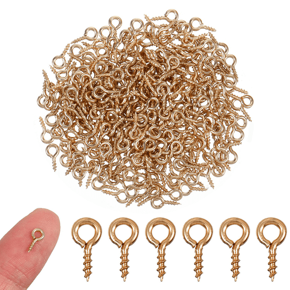 300 PCS Screw Eye Pins, Small Eye Hooks Screw Metal Eyelet Bolts Screws Threaded Eye Pins Hooks Gold Tone Clasps Mini Eyes Pin for Jewelry Making Art Projects DIY Crafts