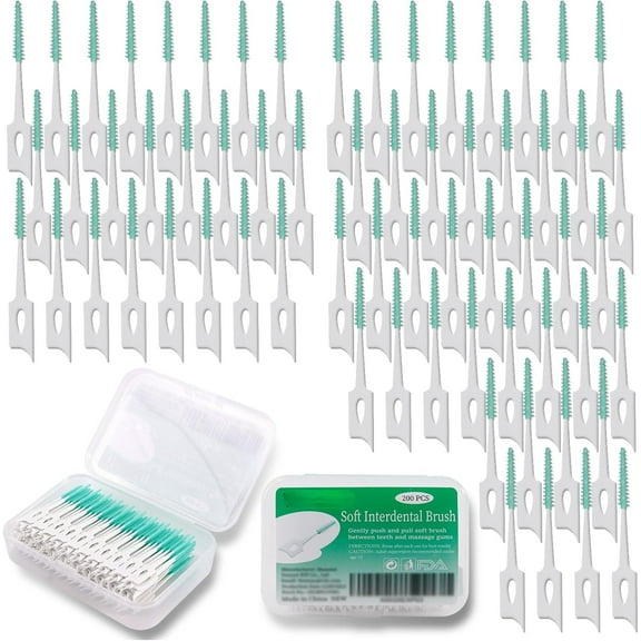 300 PCS Soft Dental Floss Picks, Silicone Interdental Brush Between Teeth, Disposable Dental Picks for Teeth Cleaning, interdental Picks Teeth Cleaning Tool, Green Colors