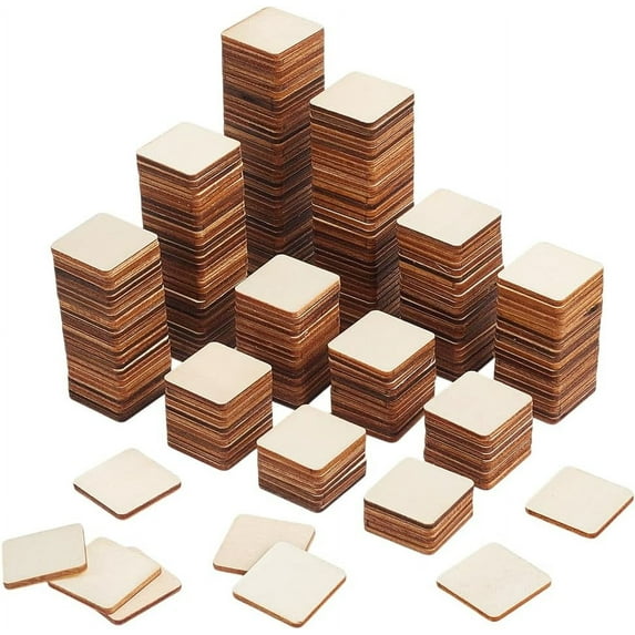 300 PCS Square Unfinished Wood Pieces Natural Wooden Craft Supplies Pyrography Wood with Round Corner for Painting Writing DIY Carving Photo Props Home Decoration BurlyWood