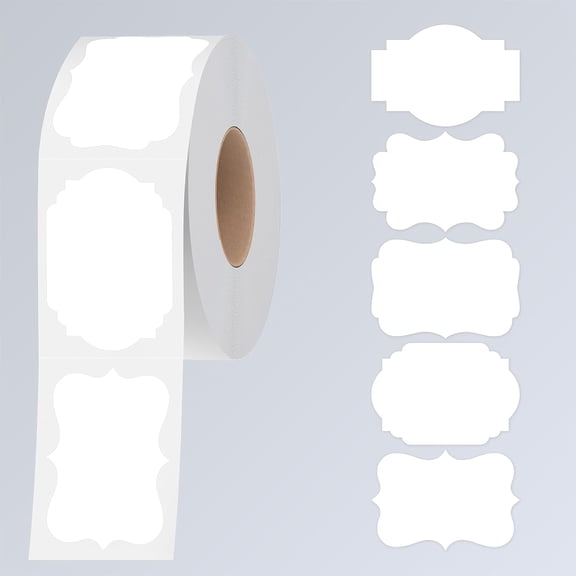 300 PCS White Stickers, 5 Fancy Shapes Labels Blank Stickers Roll White Name Tags with Permanent Adhesive for File Folders, Food Jars, Gift Tags, Home Office Business Uses (2 x 3)