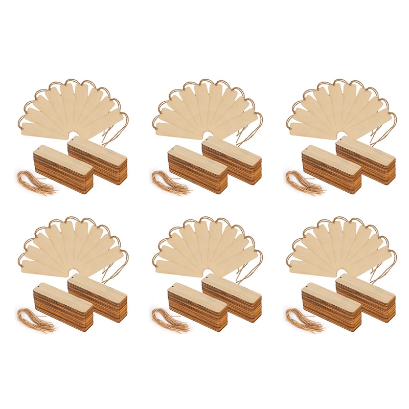 300 PCS Wood Blank Bookmarks Unfinished Wooden Book Marks Hanging Tag with Holes and Ropes DIY Craft Projects