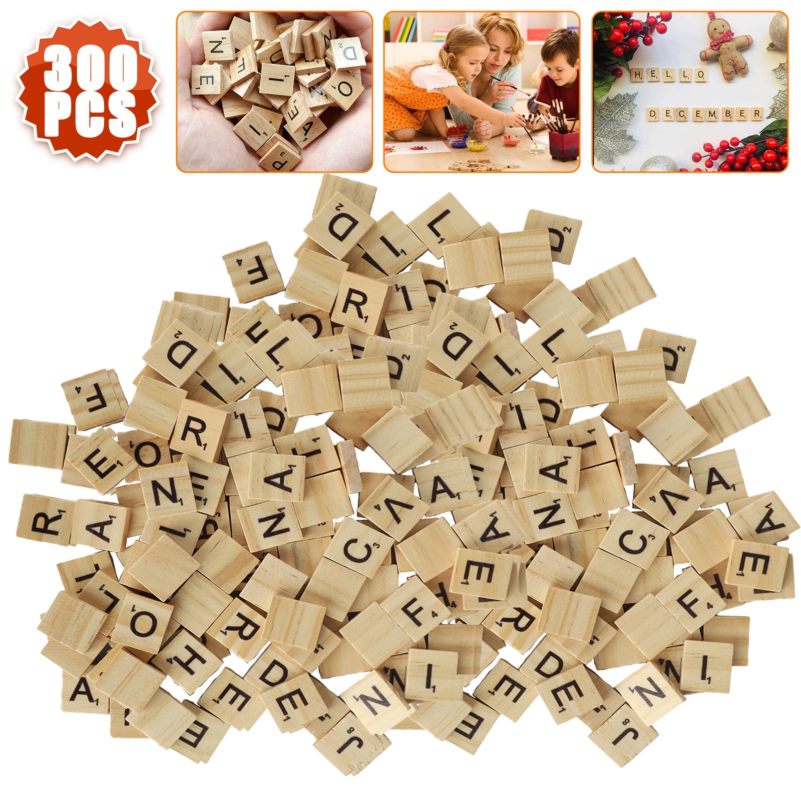 300 PCS Wood Scrabble Tiles Replacement Wooden Alphabet Pick Letters