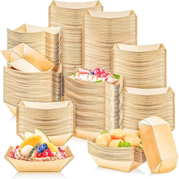 300 Pack 1/2Lb Paper Food Boat Trays Disposable Small Paper Boats Plates Containers, 0.5Lb Mini Kraft Food Serving Boat Tray Bowl for Snack Taco Dessert Popcorn BBQ Sauce Fries Nacho