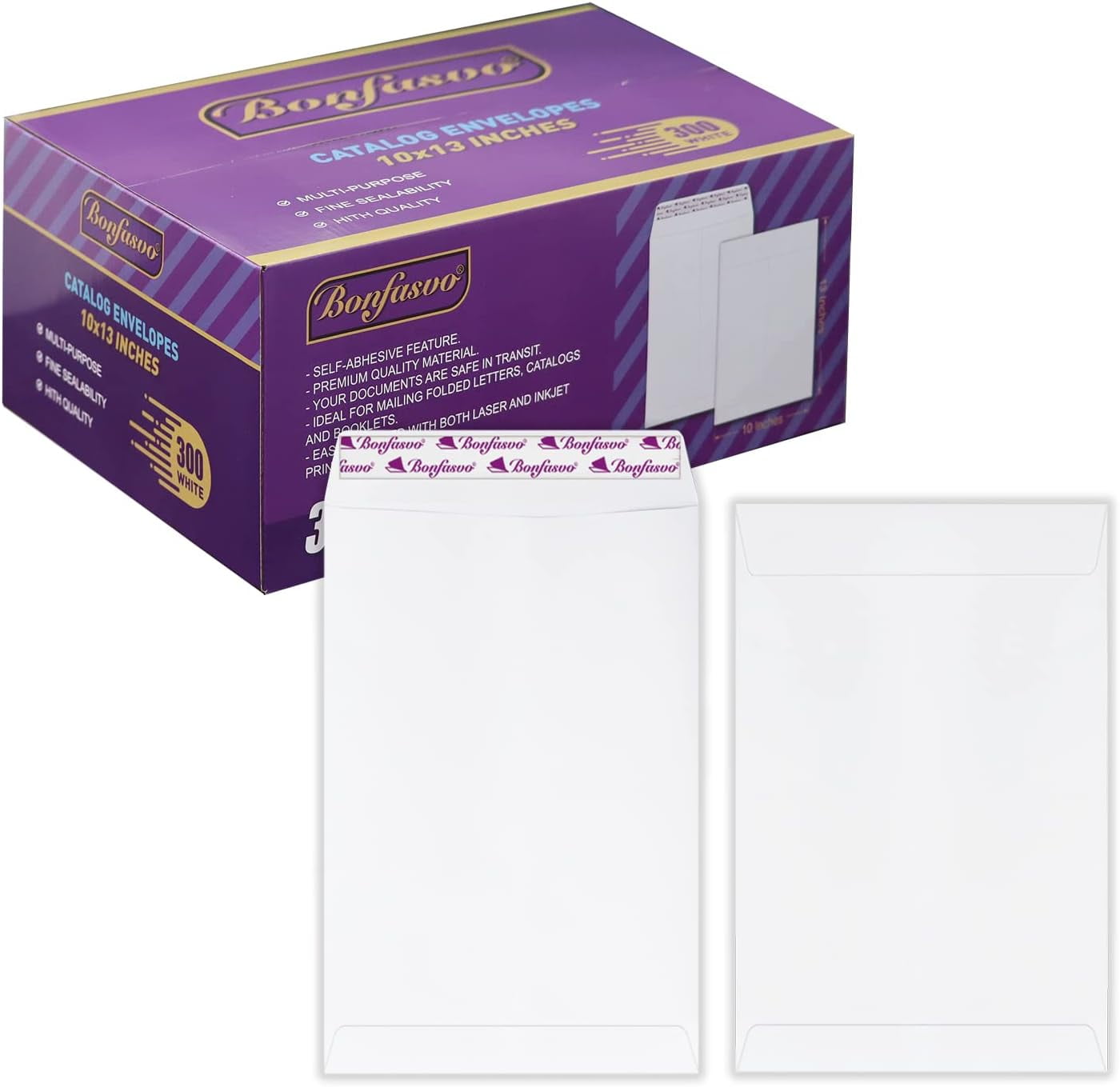 300 Pack 10x13 White Catalog Envelopes Peel & Seal Security Mailing