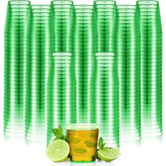 300 Pack 1oz Plastic Cups, Mini Reusable Shot Glasses 1oz Small Plastic Cups for Wedding, Halloween Party, Beer Taste Serving, Snacks Samples and Tastings(Green)