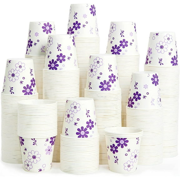 [300 Pack] 3oz Disposable Bathroom Cups, Paper Cups, Mouthwash Cups, Cold Disposable Drinking Cup for Party, Picnic, BBQ, Travel, and Event, Purple Floral