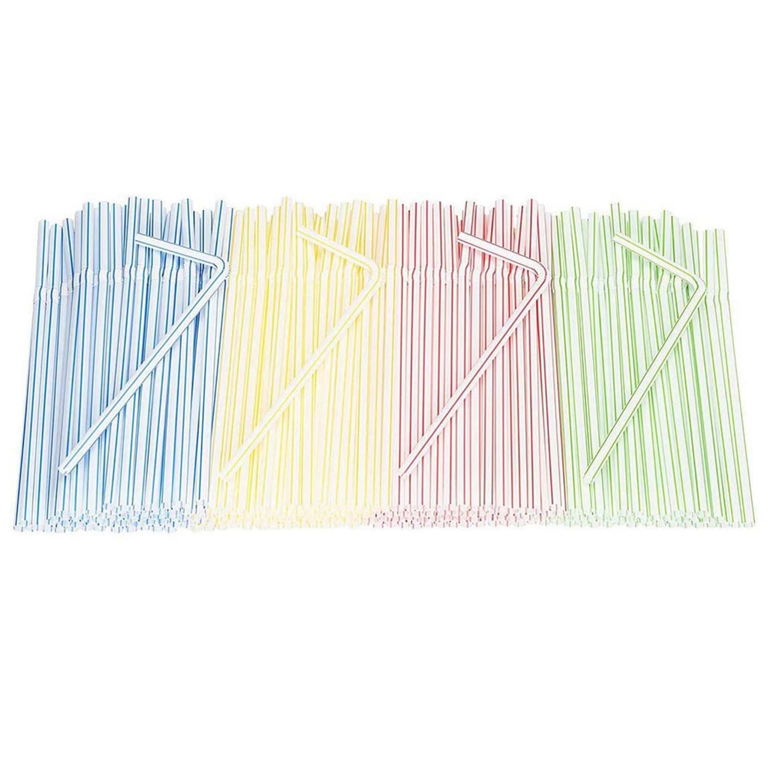 300Pcs 8Inch High Flexible Plastic Straws, Disposable Drinking Straws -Long Multi-Colored Striped Bedable Striped Assorted Colors for Home Use Milk Clearance