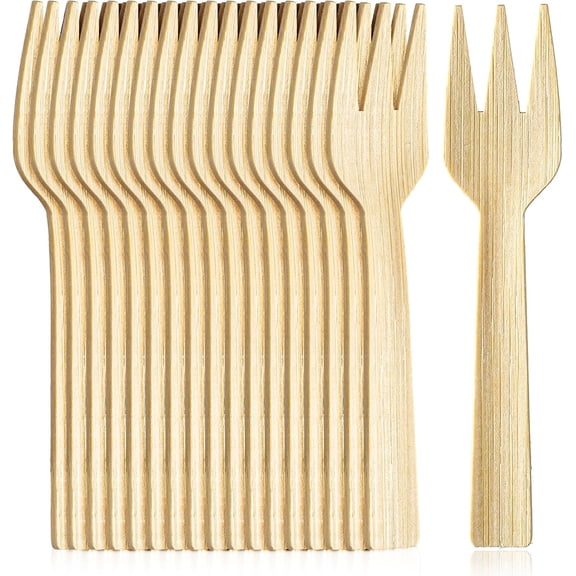300 Pack Bamboo Forks Natural Wooden Cutlery Set Disposable Mini Utensils 3.54" Small Compostable for Party Camping Weddings
