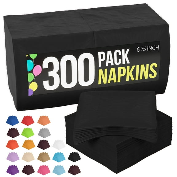 Exquisite 300 Count Black Disposable 2-Ply Party Napkins