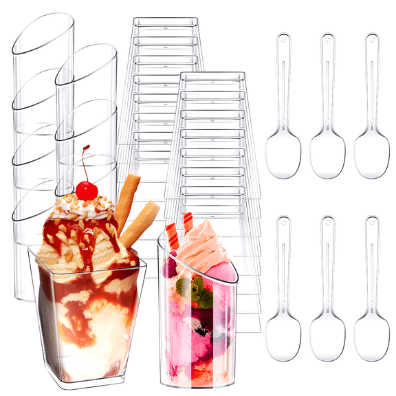 300-Pack Clear Plastic Mini Dessert Cups with Spoons