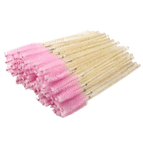 300 Pack Disposable Mascara Wands Crystal Gold Handle Brush Eye Lash Wand Eyelash Extension Tool Bulk Makeup Applicator, Pink