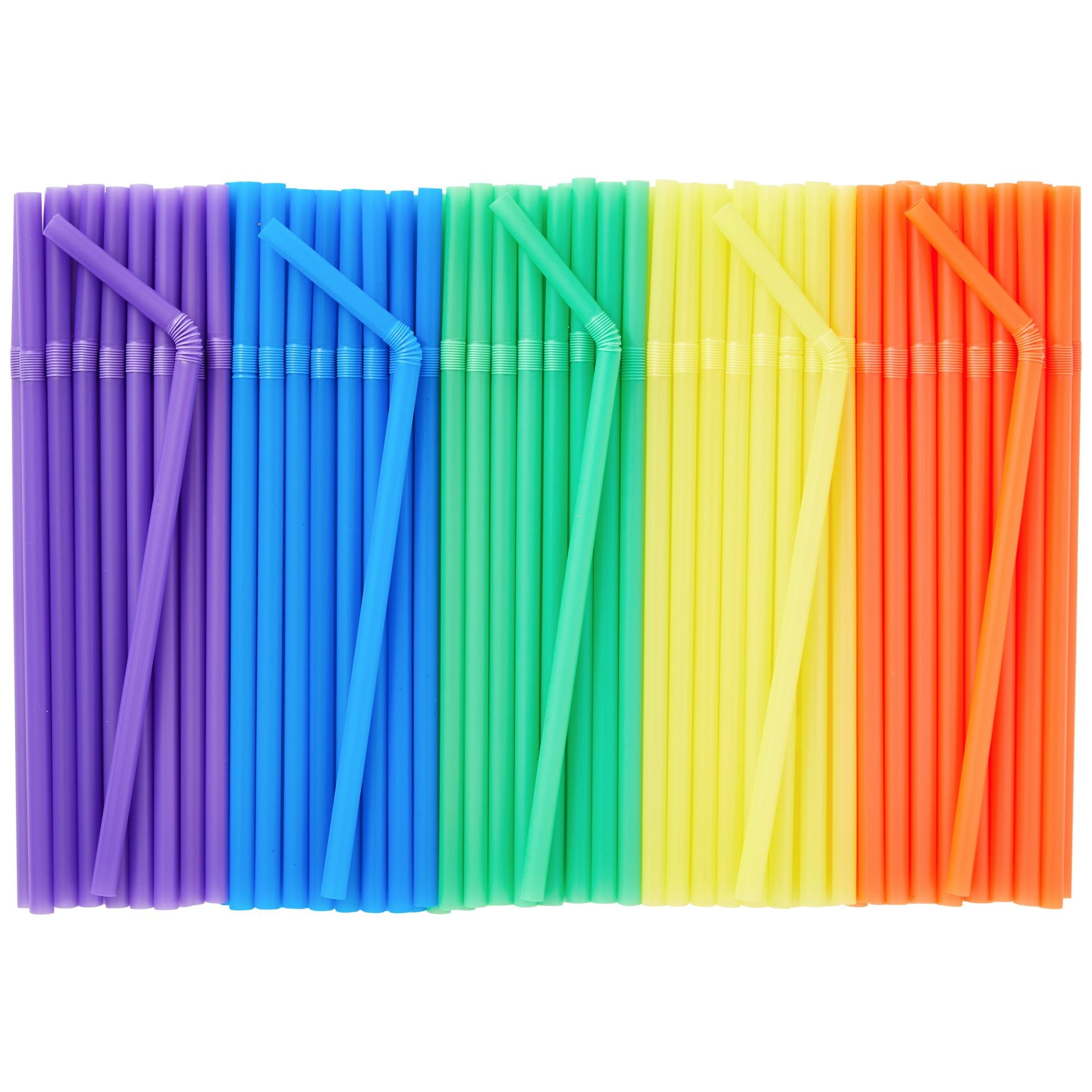 380 Pack Individually Wrapped Disposable Plastic Flexible Drinking Straws - BPA Free - White