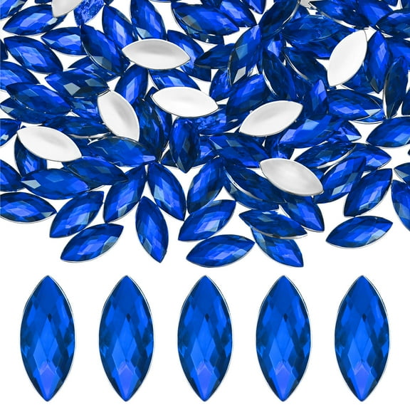 300-Pack Horse Eye Rhinestone, 20x9mm Acrylic Flat Back Rhinestones Stickers for DIY Craft [Dark Blue]