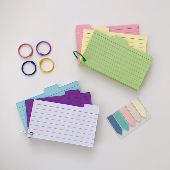 300 Pack Index Cards, 3" x 5" Ruled Index Cards with Ring, Colored Lined Flash Cards, Both Sides Note Cards Study Cards, Memo Scratch Pad for Office School Home (6 Colors)