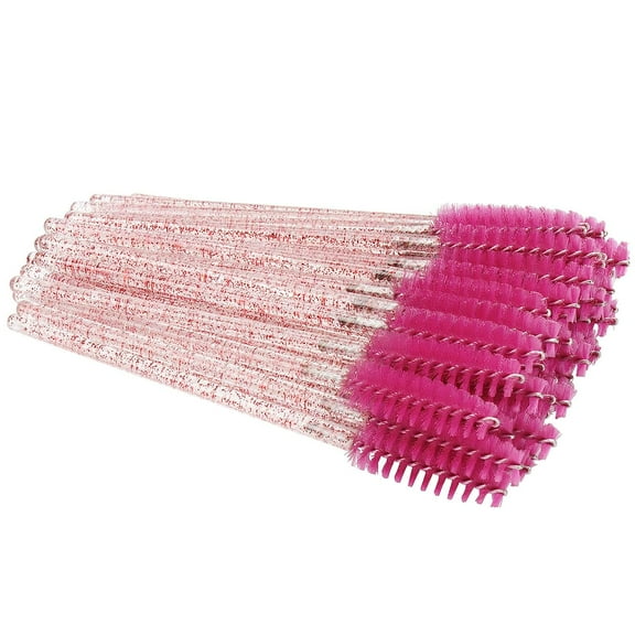 300 Pack Mascara Wands Disposable Eyelash Brushes for Extensions Eye Lash Applicator Makeup Tool kits, Crystal Handle - Pink Brush Head