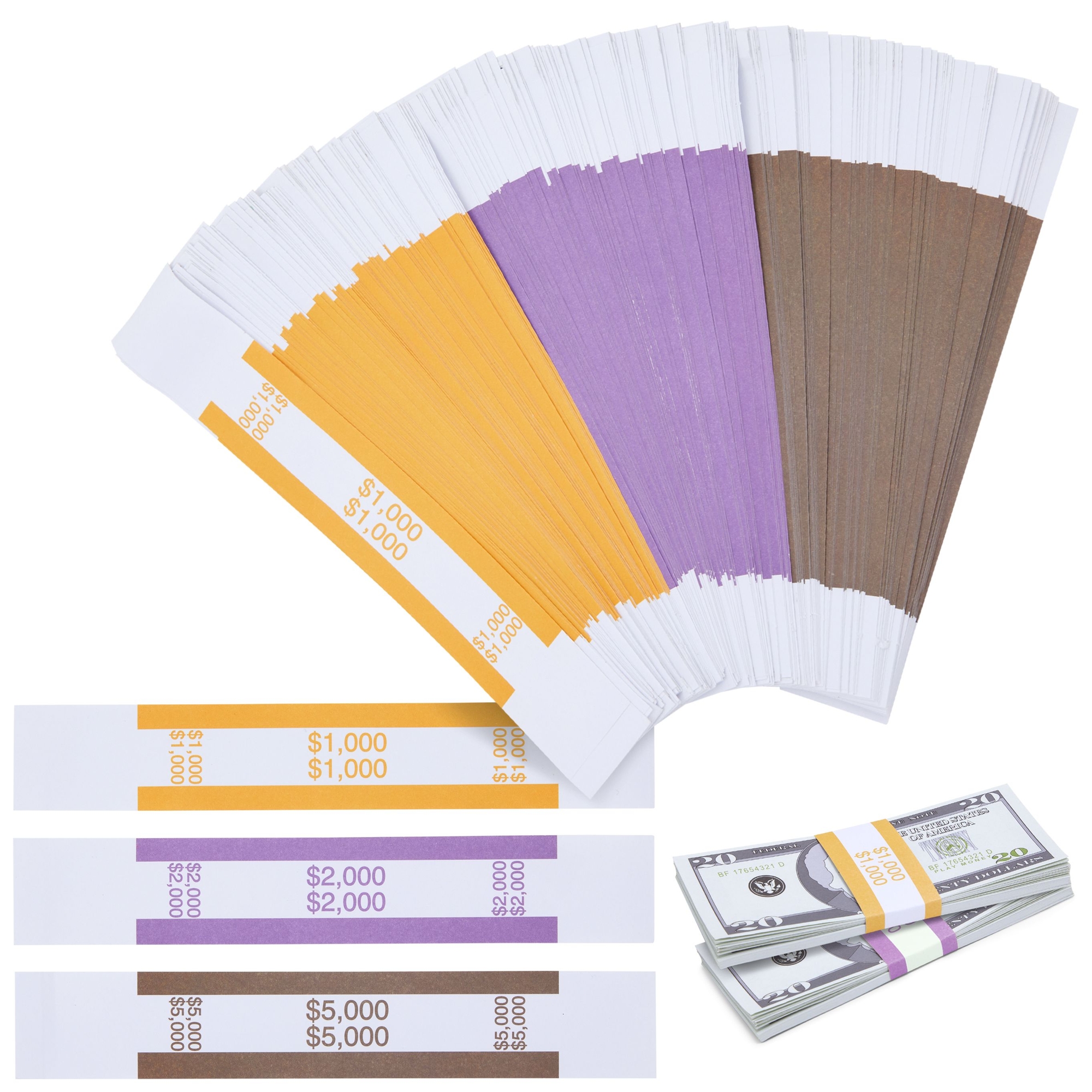 Iconex Color-Coded Kraft Currency Straps, $10 Bill, $1000, Self ...