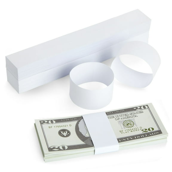 Juvale Money Bands - Secure Bundling & Cash Wrappers - Customizable Blank Currency Bands - Multipurpose Money Wraps - White, 7.8 in x 1.2 in, Pack of 300