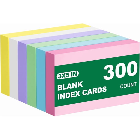 300 Pack Multicolored Blank Index Cards, 3x5 Inch Note Cards for Studying, Flashcards, and Organization
