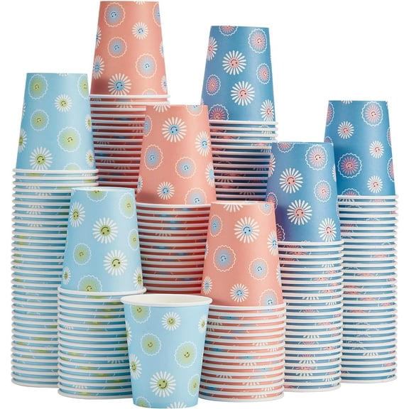 300 Pack Paper Cups 8 oz, Disposable Coffee Cups, Hot/Cold Beverage Drinking Cups for Water, Paper Coffee Cups, Colourful Hot Paper Cup for Office Party Home Picnic - Daisy