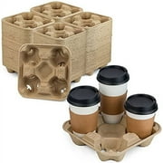 [300 Pack] Pulp Fiber Drink Carrier Tray Biodegradable 4 Cup Container Compostable Stackable Ecofriendly Carry Holder for Hot and Cold Drinks