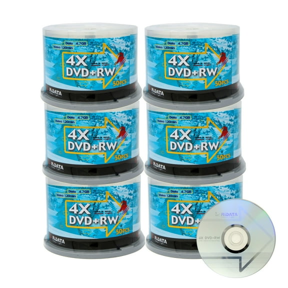 300 Pack Ridata DVD+RW 4X 4.7GB Silver Logo Rewritable DVD Plus RW Re-writable Blank Recordable Media Disc