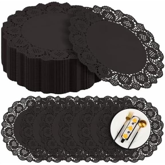 300 Pack Round Black Paper Doilies 13.5 Inches Lace Paper Place Mats Rustic Scallop Doily Disposable Table Pads for Food Cakes Crafts Party Weddings Tableware Decor