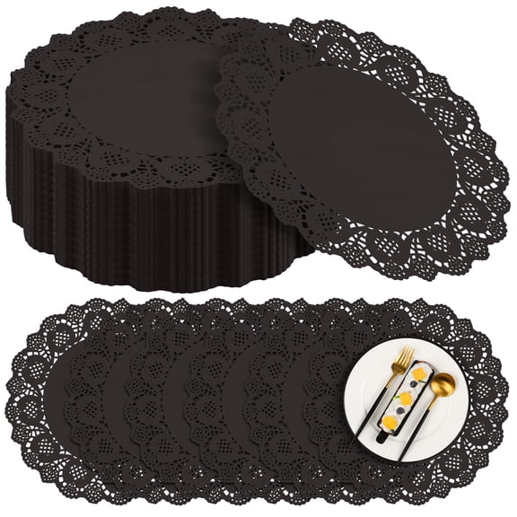 300 Pack Round Black Paper Doilies 13.5 Inches Lace Place Mats Rustic Scallop Doily Disposable Table Pads For Food Cakes Crafts Party Weddings Tableware Decor