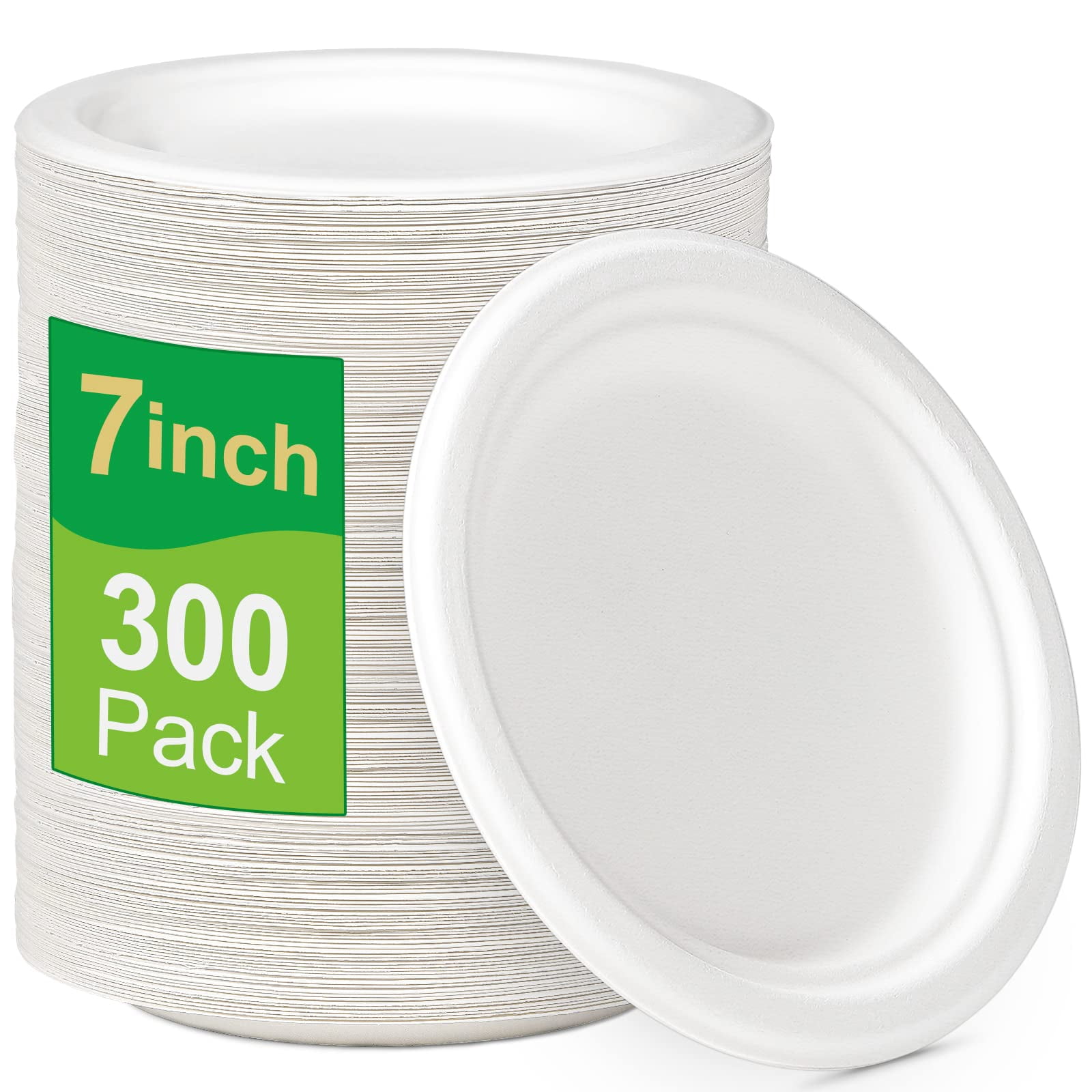 300 Pack Small Compostable Biodegradable Paper Plates, 7 inch, Bulk Dessert Plates