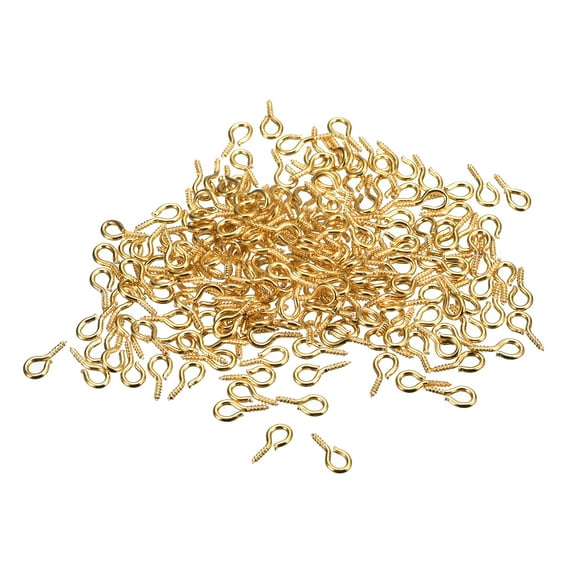 300 Pack Small Screw Eye Hooks Mini Eyelets Screws, 4x8x1mm, Gold Tone